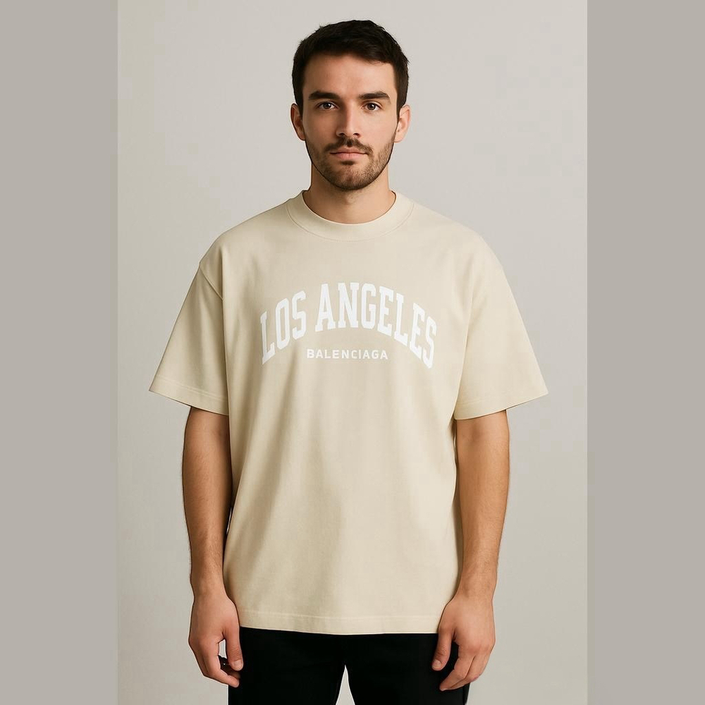 Balenciaga Cities LA Vintage Oversized Jersey T-Shirt Unisex Off White Size XXS